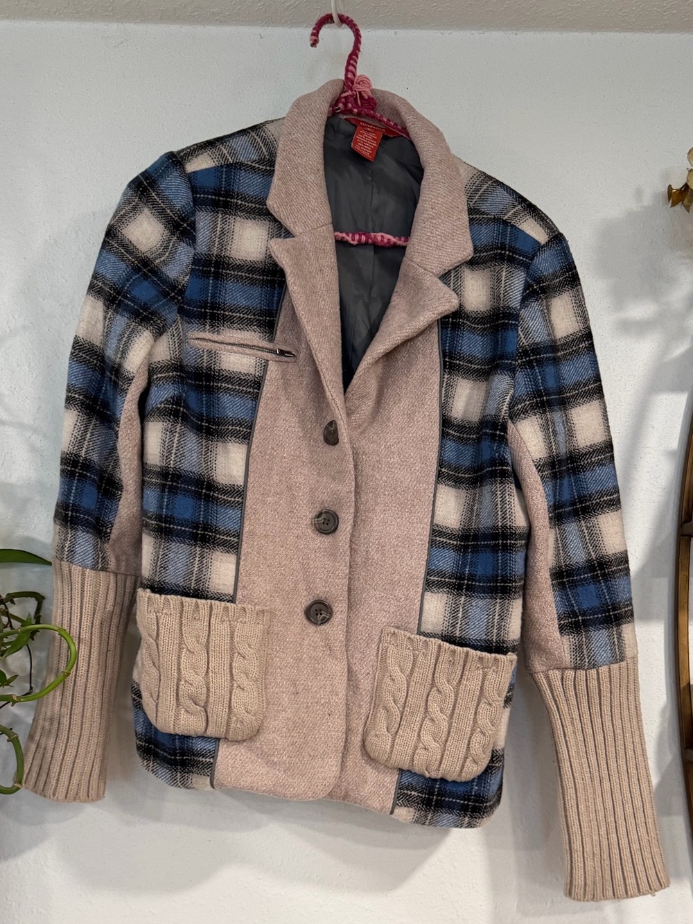 Sundance Pink and Blue Plaid Wool-Blend Button Blazer